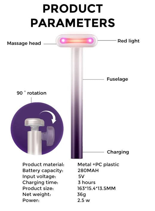 4 in 1 Facial Wand EMS Microcurrent Vibration Warm Red Light Face Lifting Machine Skin Tightening Device - Purple_5