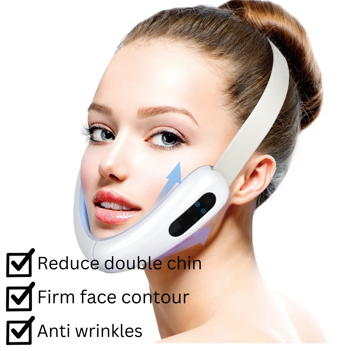 Chin Lift Belt Machine - Red Blue LED Photon Therapy Facial Lifting Device - White_0